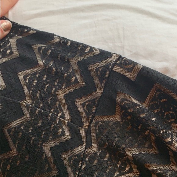 Black lace with nude underlay skater style dress-S - Picture 3 of 6